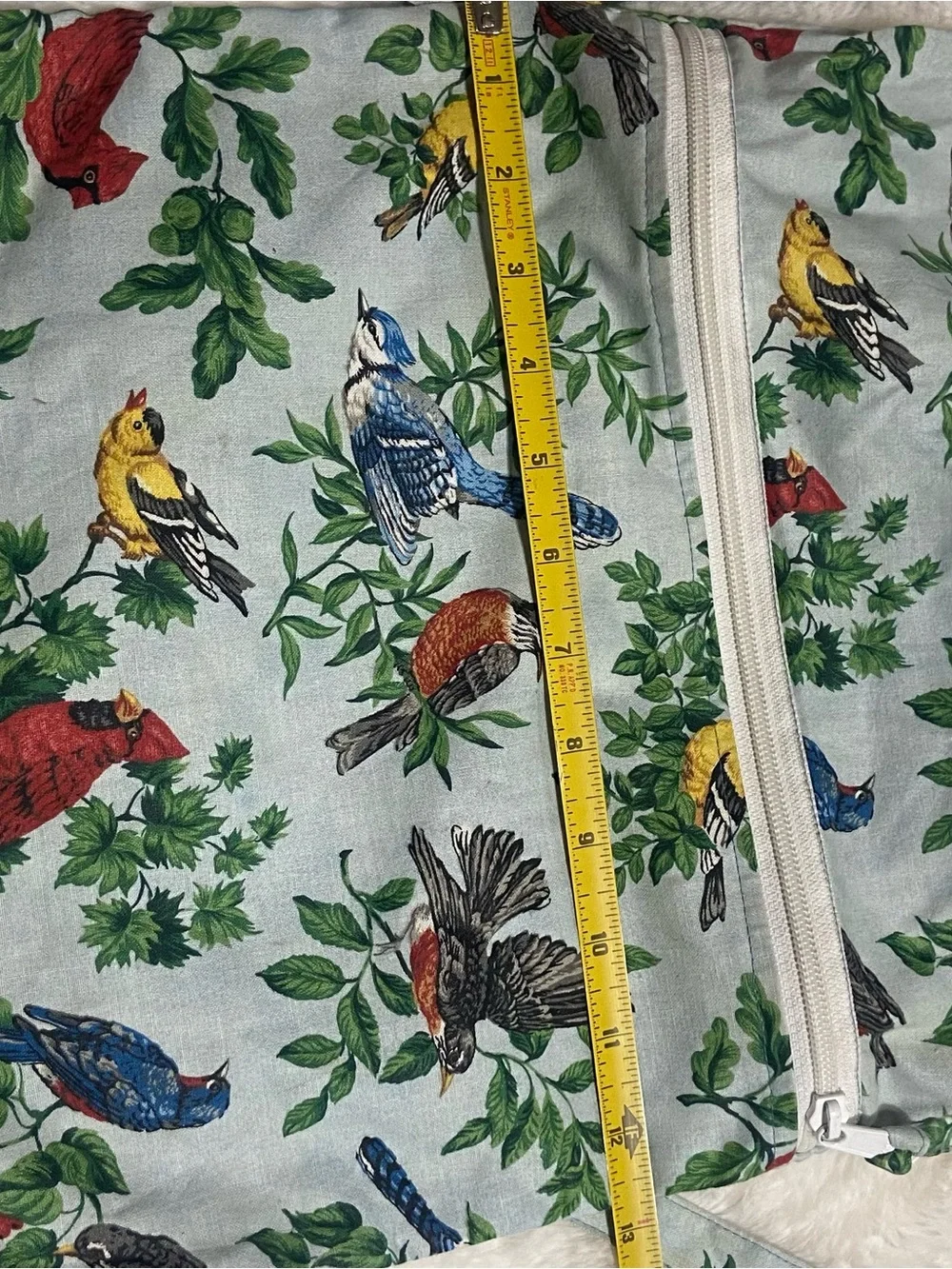 Stitches Bird-Print Drawstring Pouch in Blue, Green, Red, Yellow